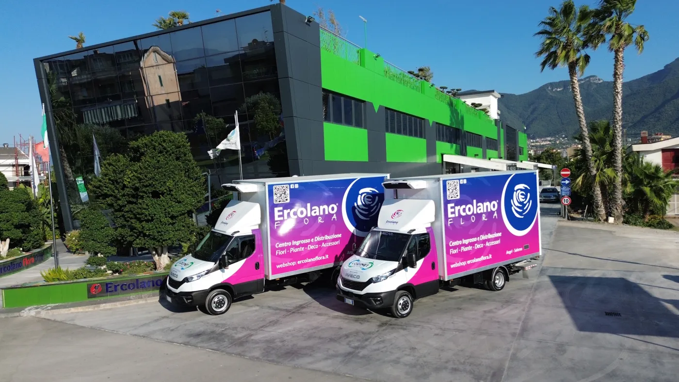 Loginet refrigerated van fleet outside the Angri headquarters